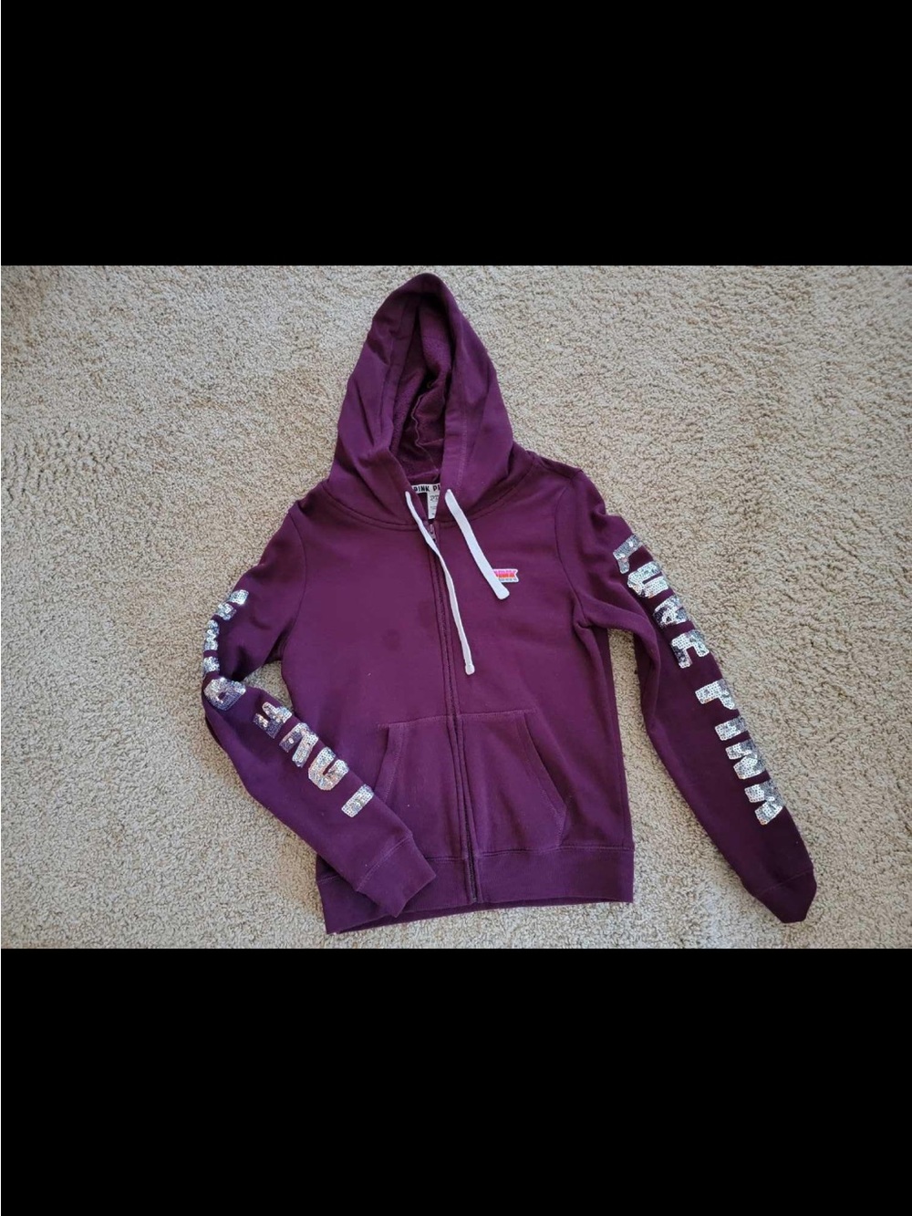 PINK Victoria's Secret Maroon Zip-Up Hoodie with White Drawstrings